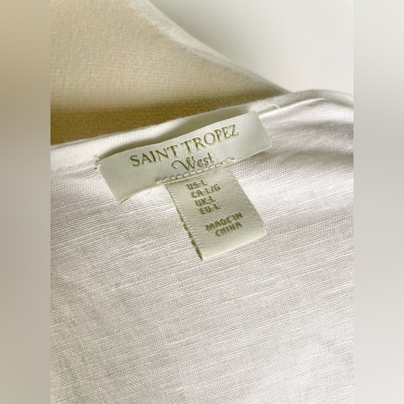 Saint Tropez Linen Top Tunic Size L White 3/4 sleeve Embroidery - Picture 7 of 8